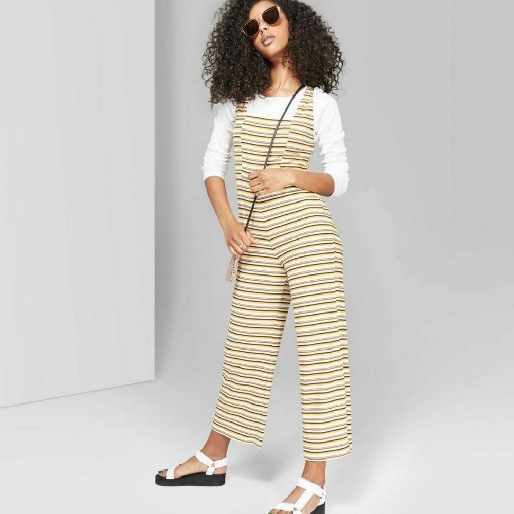 Women’s Stripped Strappy Square Neck Knit Jumpsuit Multicolor